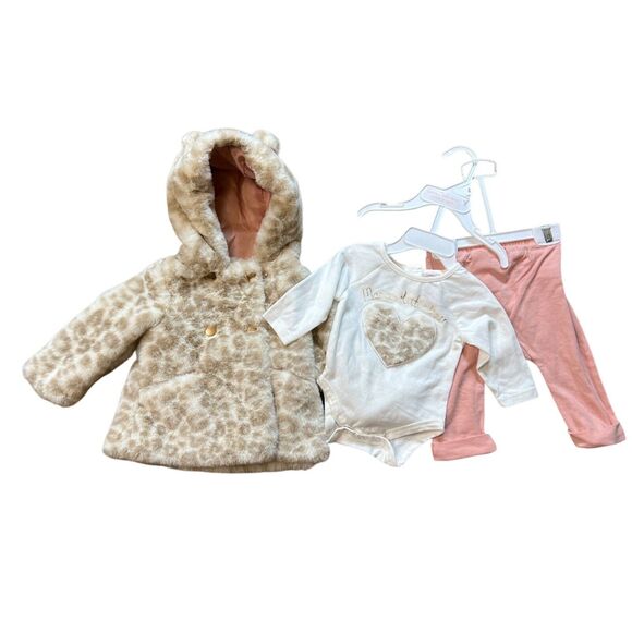 NWT Catherine Malandrino Mini Baby Girl 3 Piece Set Hooded Leopard Print Jacket - Picture 1 of 11